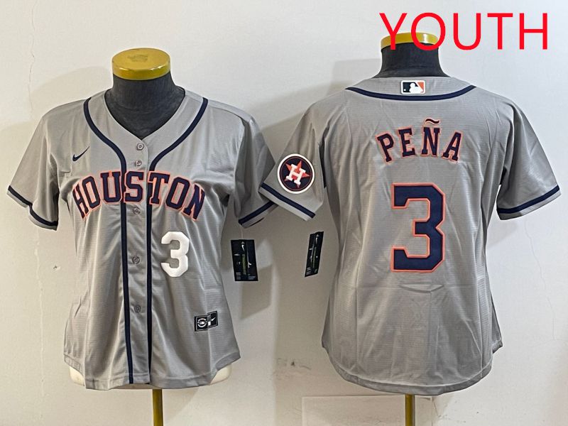 Youth Houston Astros #3 Pena Grey Game 2025 Nike MLB Jersey style 3->youth mlb jersey->Youth Jersey